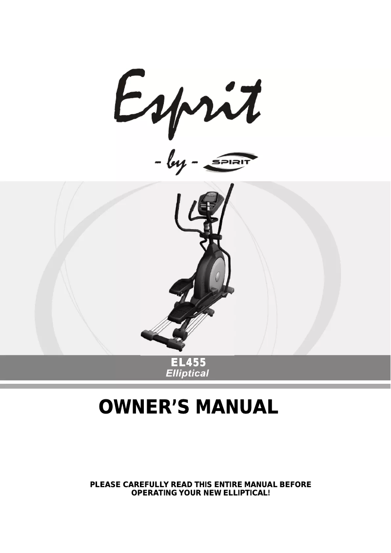Page 1 de la notice Manuel utilisateur Spirit EL455 Elliptical