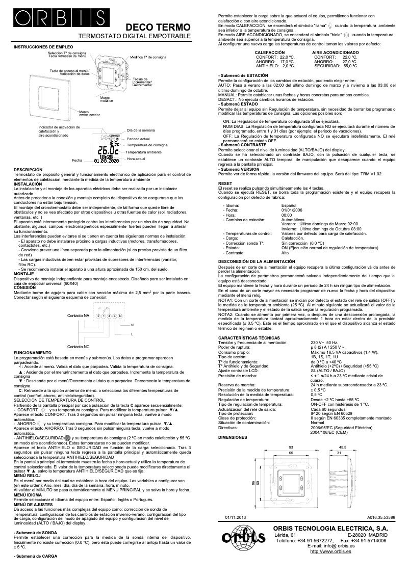 Página 1 del manual Manual de usuario Orbis Deco-Termo