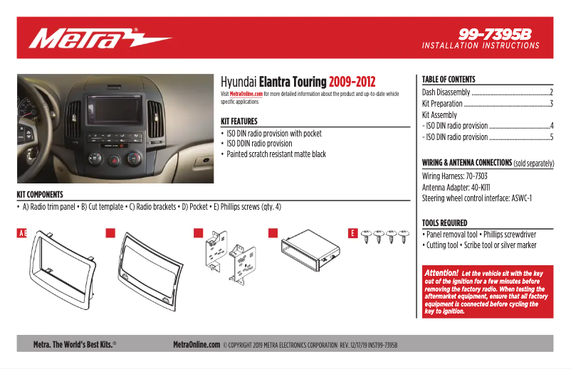 Page 1 de la notice Manuel utilisateur Metra 99-7395B