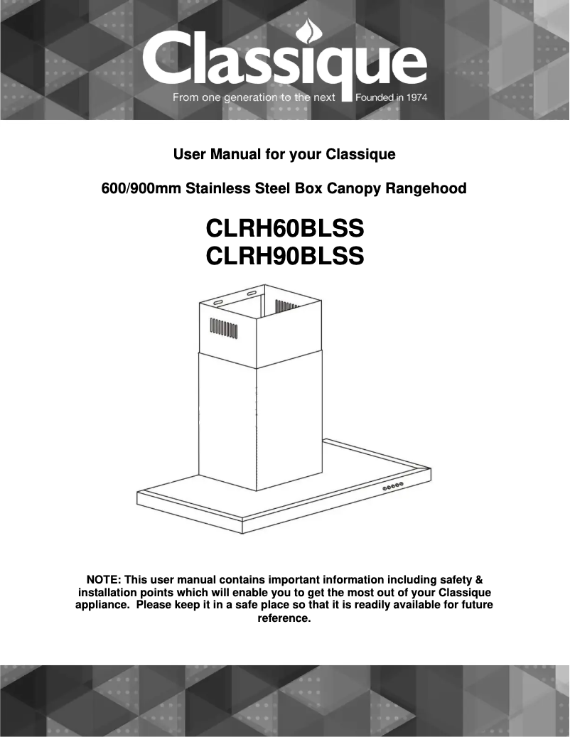 Page n°1 - Manuel utilisateur Classique CLRH60BLSS