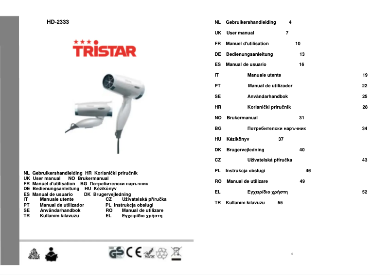 Página 1 del manual Manual de usuario TriStar HD-2333