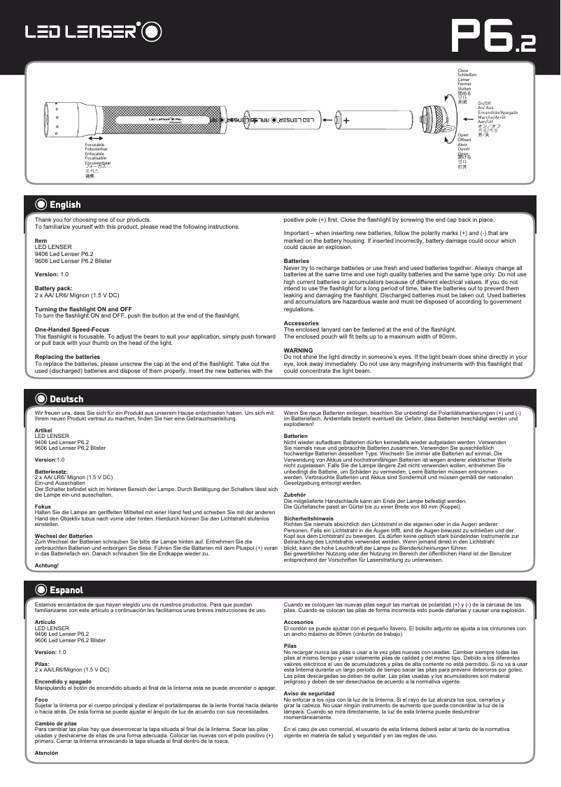 Page 1 de la notice Manuel utilisateur Ledlenser P6.2
