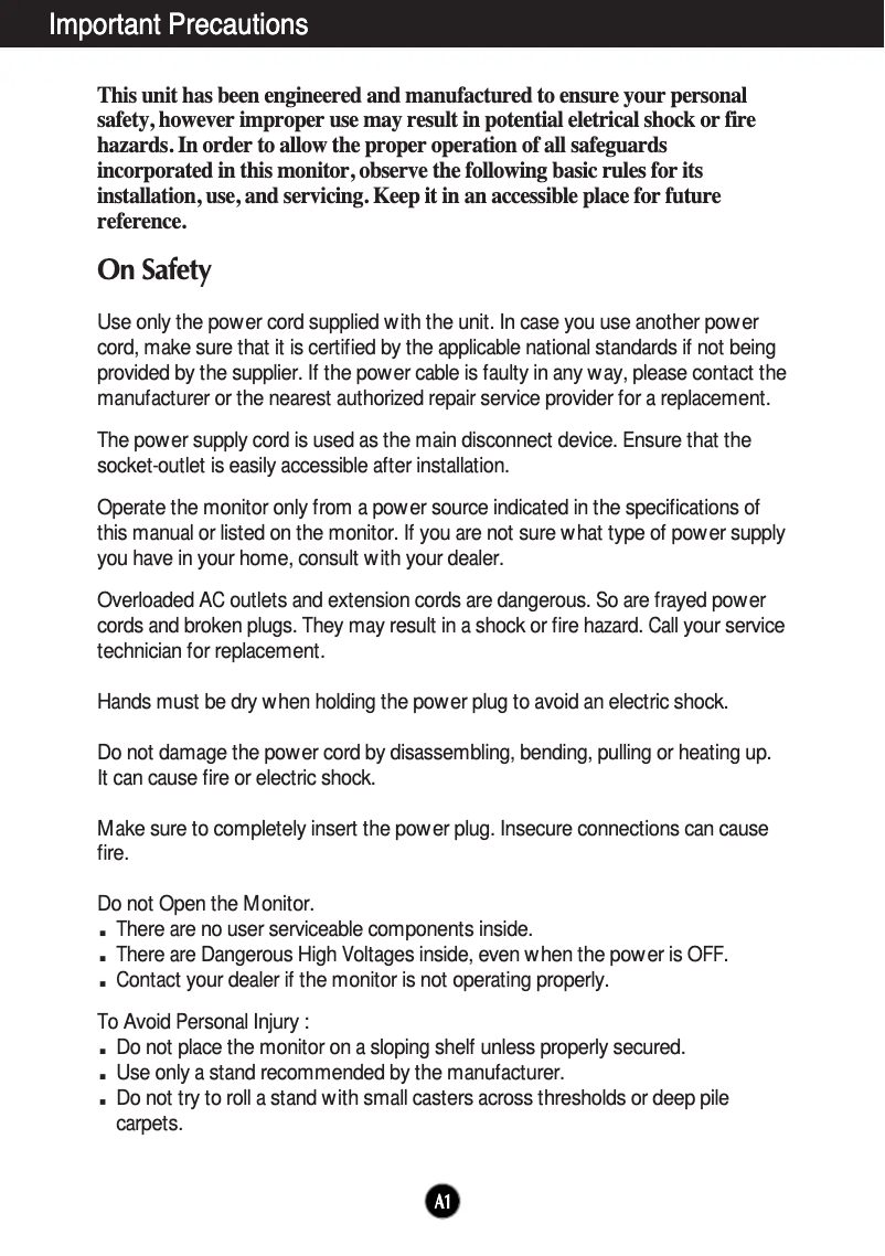 Page 1 de la notice Manuel utilisateur LG T530SAK