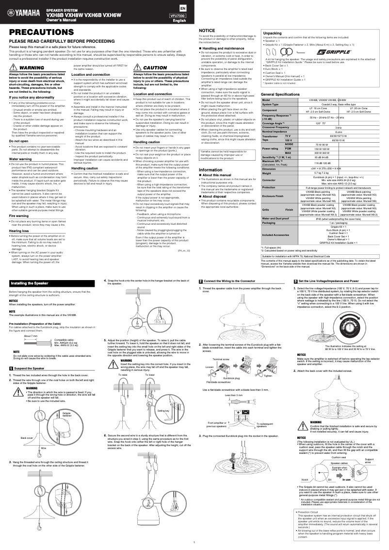 Page n°1 - Manuel utilisateur Yamaha VXH6W