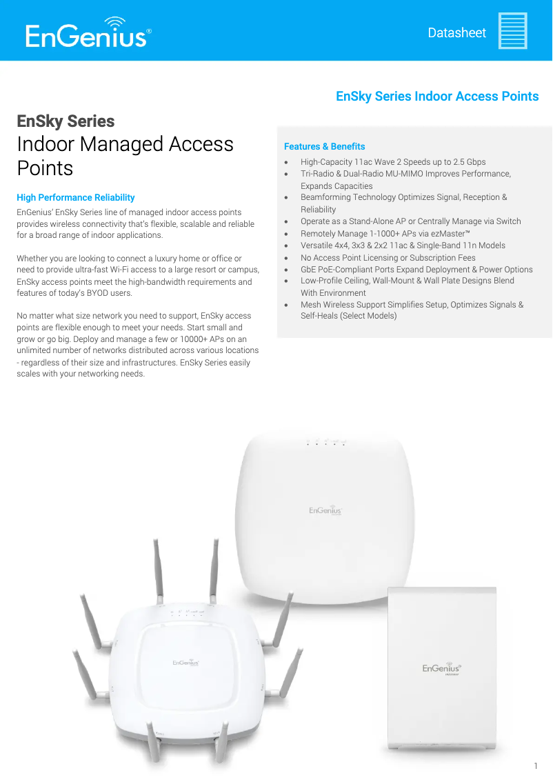 Page 1 de la notice Fiche technique EnGenius EWS360AP