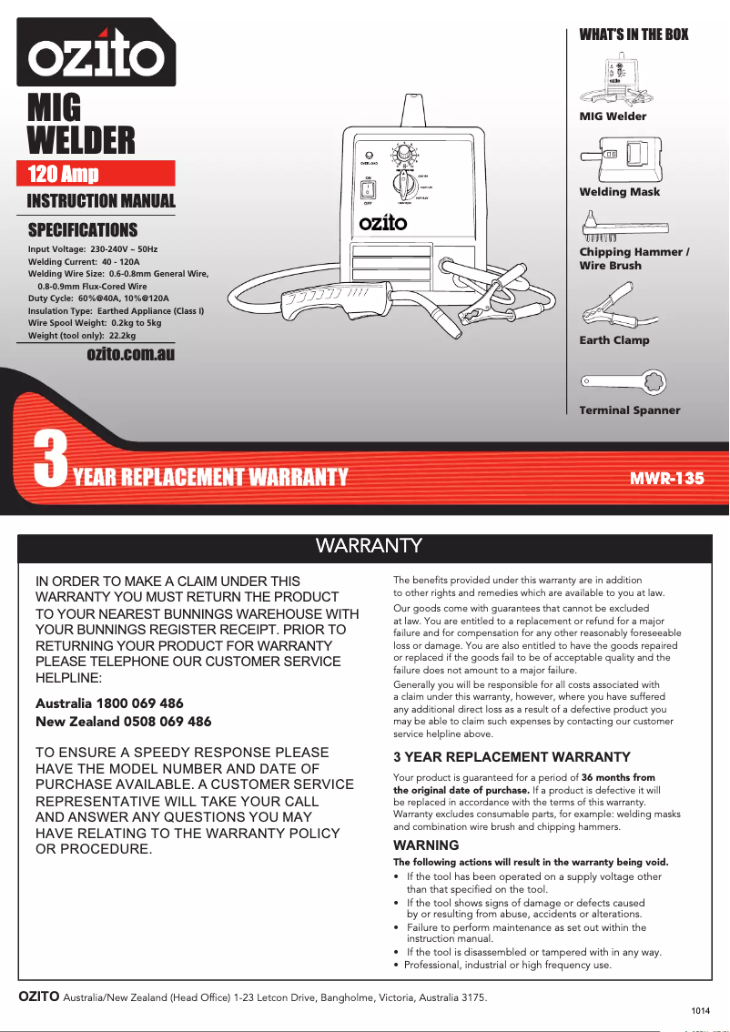 Página 1 del manual Manual de usuario Ozito MWR-135