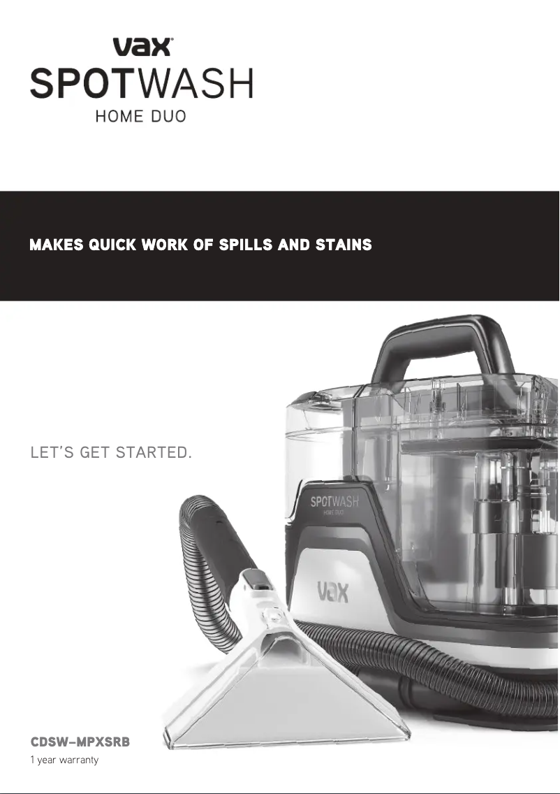 Página 1 del manual Manual de usuario Vax SpotWash CDSW-MPXSRB