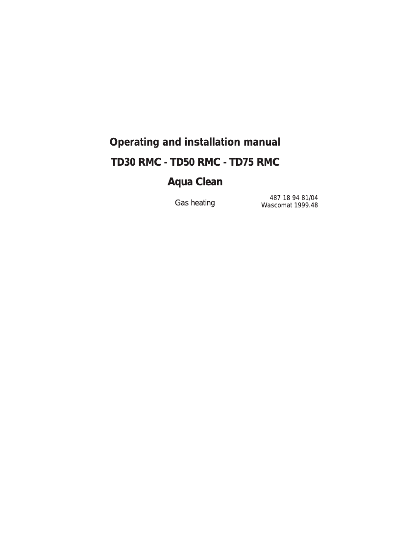 Page 1 de la notice Manuel utilisateur Wascomat TD30 RMC
