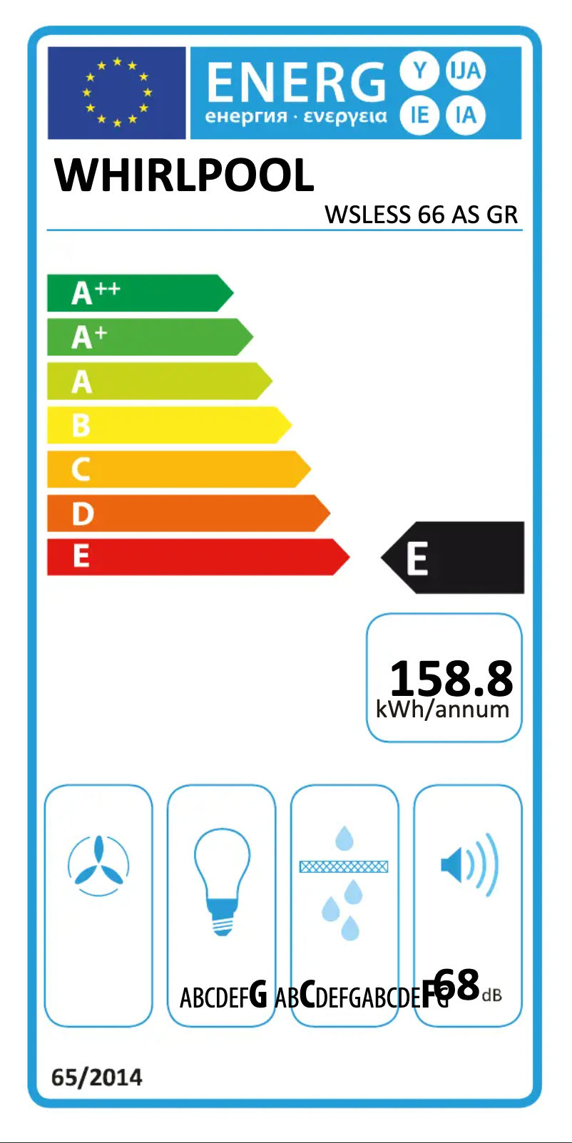 Page 1 de la notice Label énergétique Whirlpool WSLESS 66 AS GR