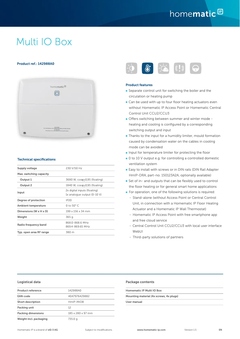 Page n°1 - Fiche technique Homematic IP HmIP-MIOB