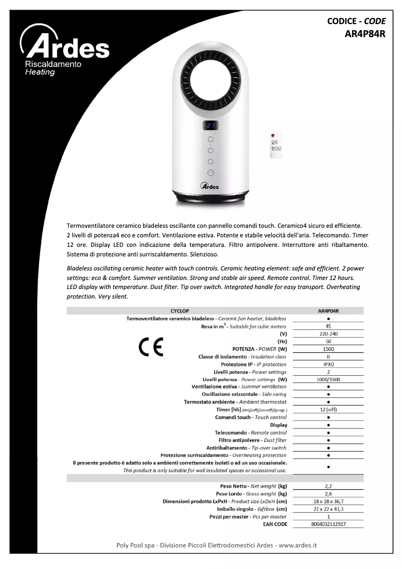 Page n°1 - Fiche technique Ardes AR4P04R