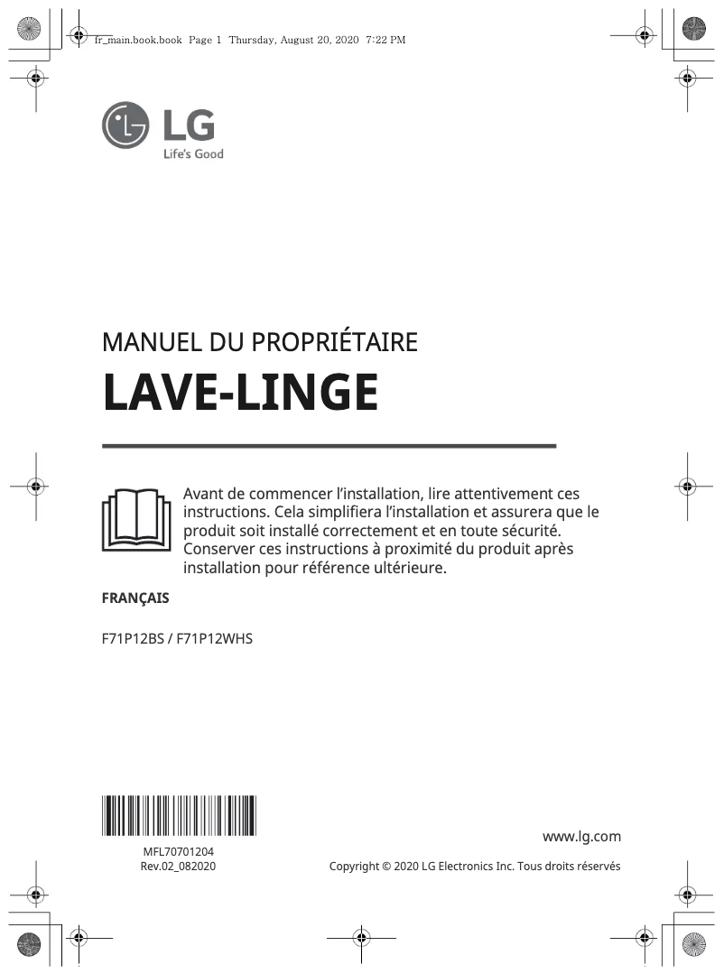 Page 1 de la notice Manuel utilisateur LG F71P12WHS