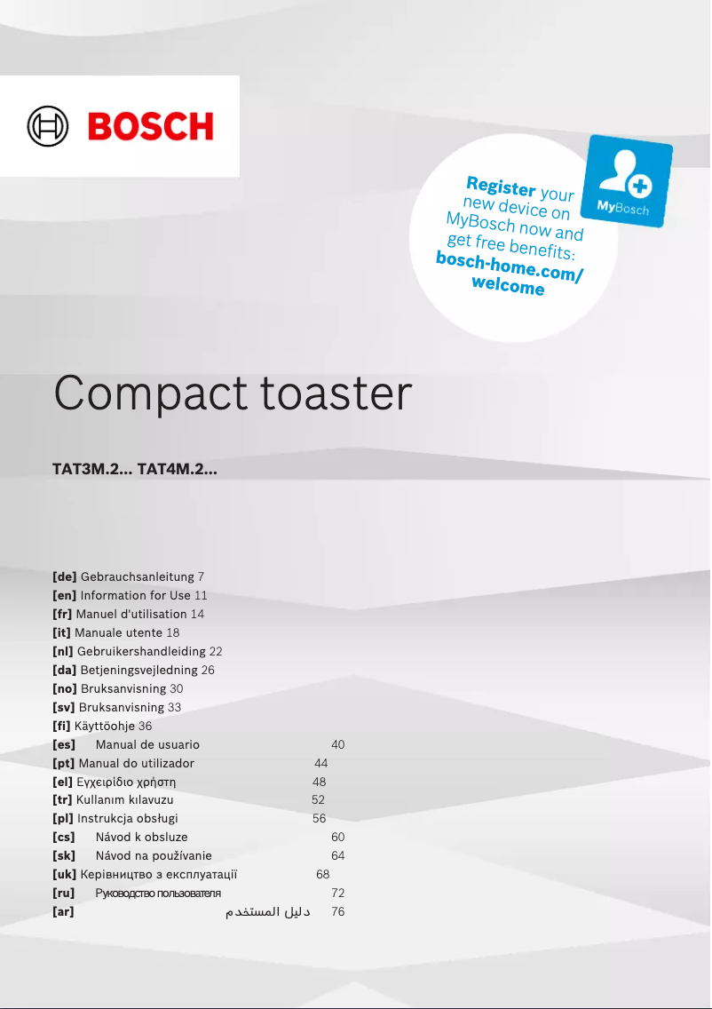 Page 1 de la notice Manuel utilisateur Bosch TAT4M224