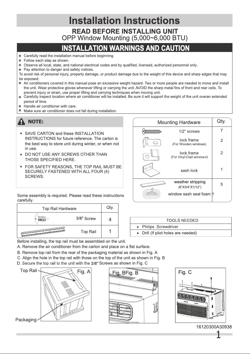 Page 1 de la notice Guide d'installation Frigidaire FHWC054TE1