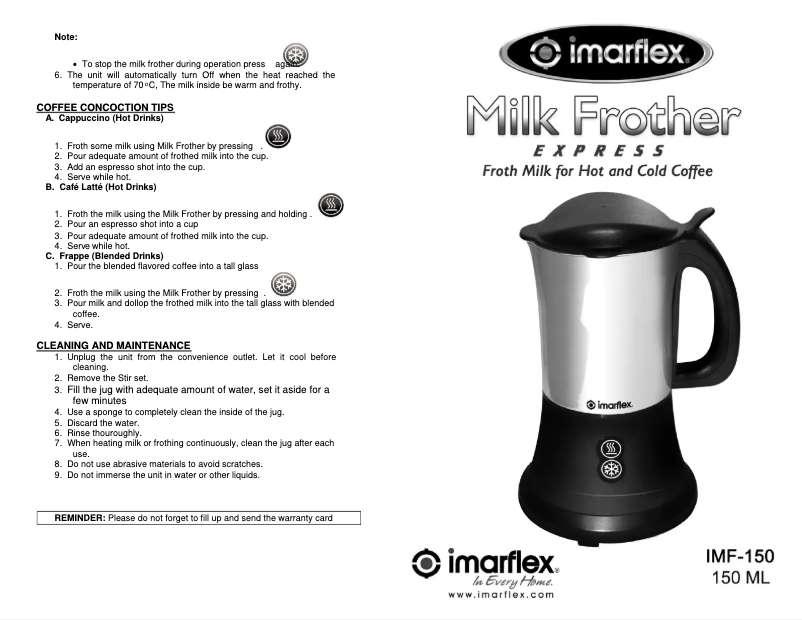 Page 1 de la notice Manuel utilisateur Imarflex IMF-150