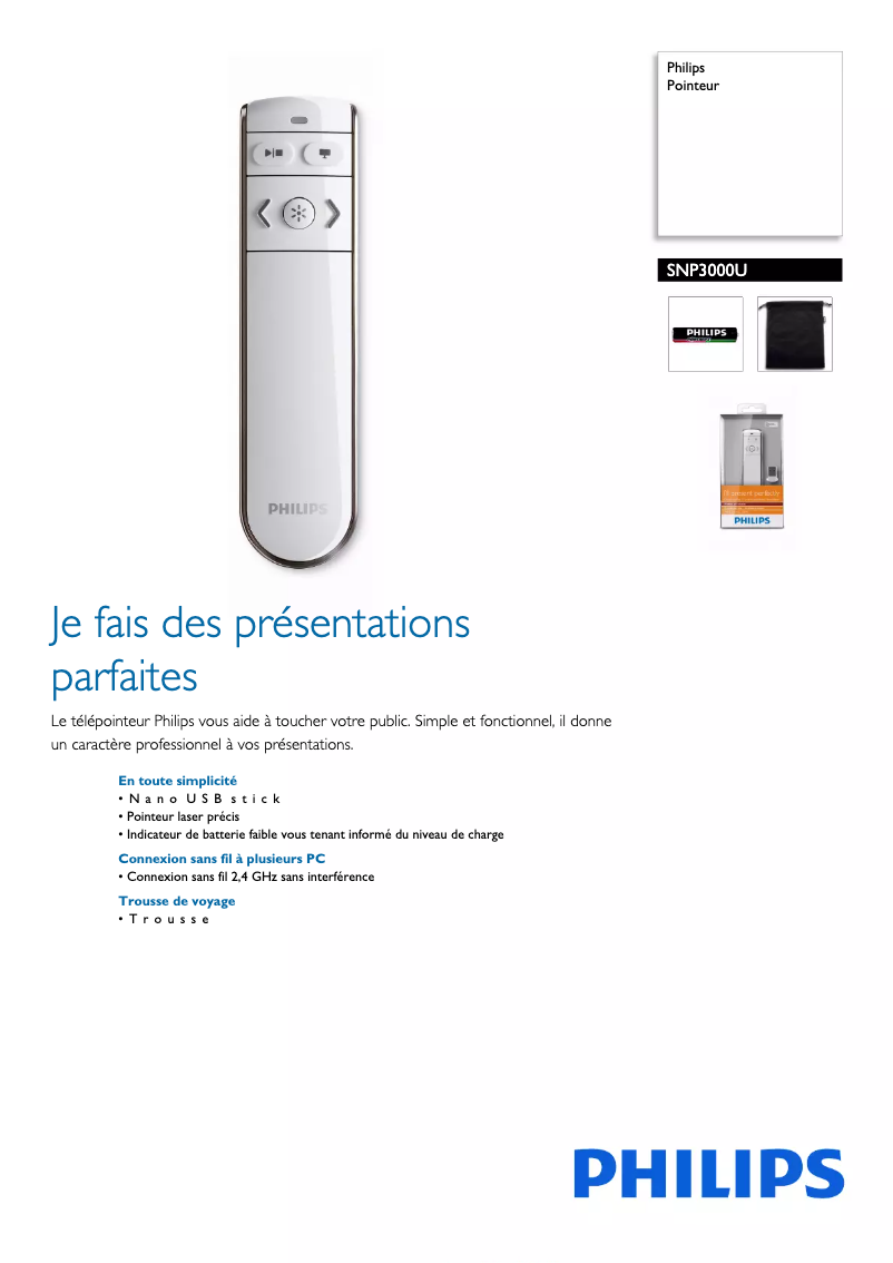 Page 1 of the manual Technical Sheet Philips SNP3000U