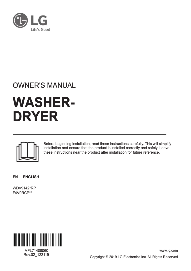 Page 1 de la notice Manuel utilisateur LG WDV9142WRP