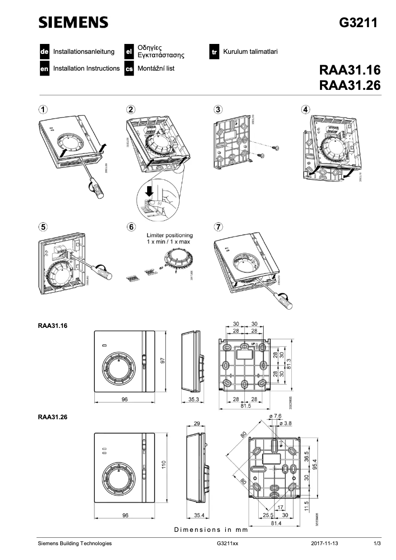 Page n°1 - Manuel utilisateur Siemens RAA31.16