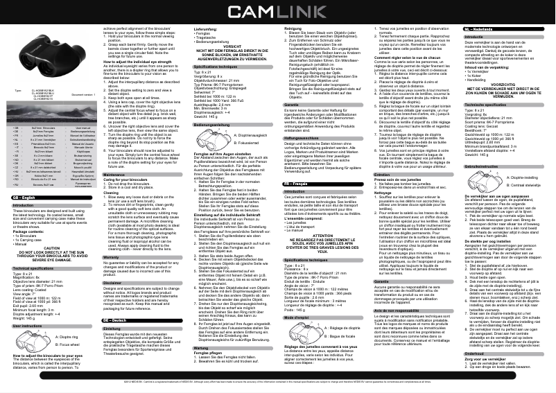 Page 1 de la notice Manuel utilisateur CamLink 8x21 mm