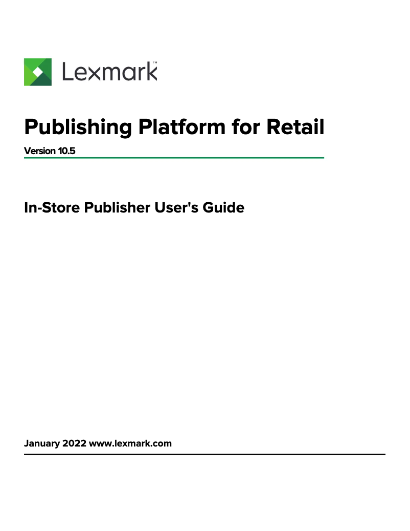 Page 1 de la notice Manuel utilisateur Lexmark Publishing Platform for Retail