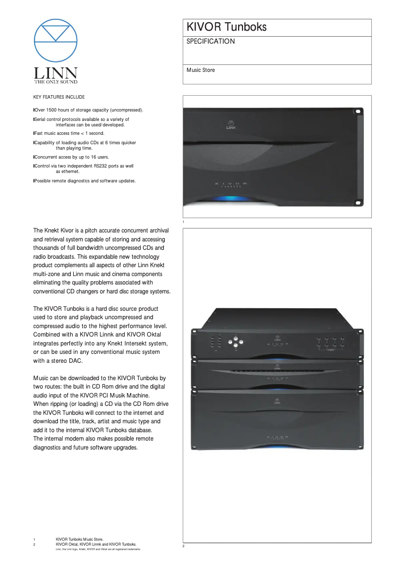 Image de la première page du manuel de l'appareil Kivor Tunebox