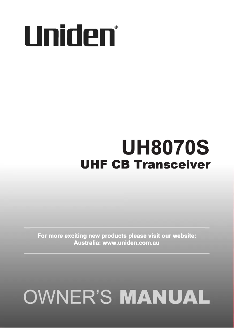 Page n°1 - Manuel utilisateur Uniden UH8070S