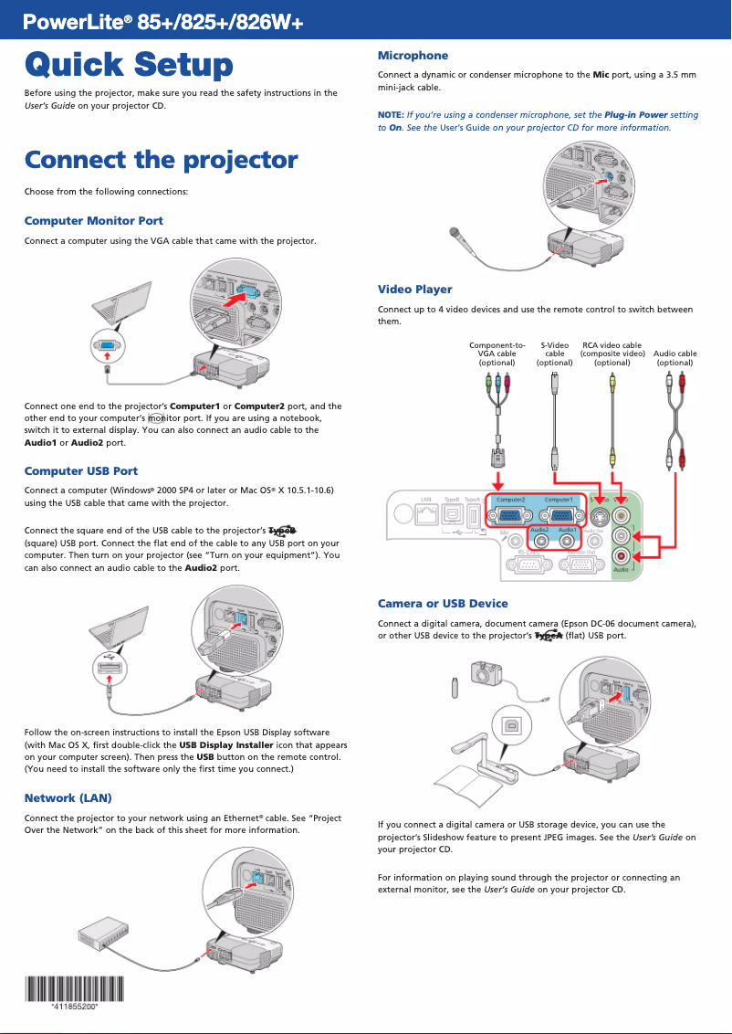 Imagen de la primera página del manual del dispositivo PowerLite 826W+