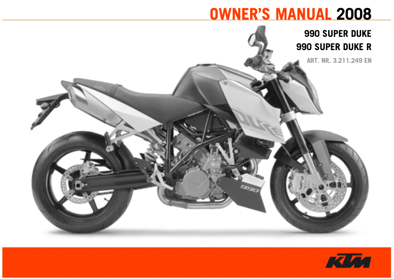 Page 1 de la notice Manuel utilisateur KTM 990 Super Duke R (2008)