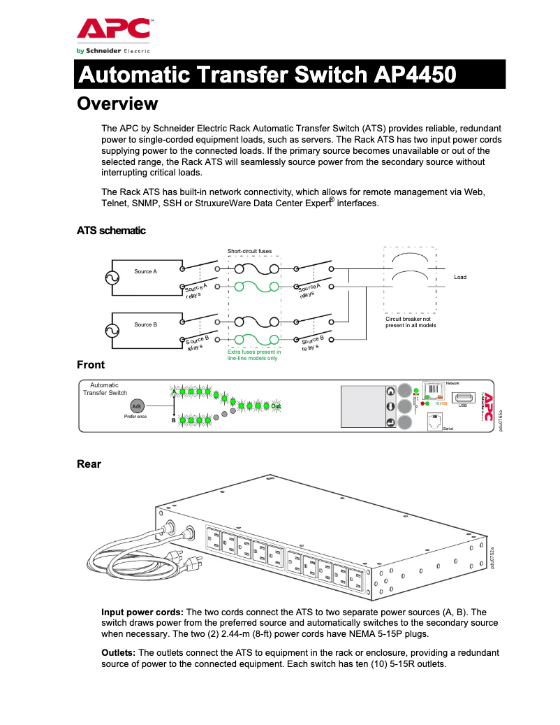 Page 1 de la notice Fiche technique APC AP4450