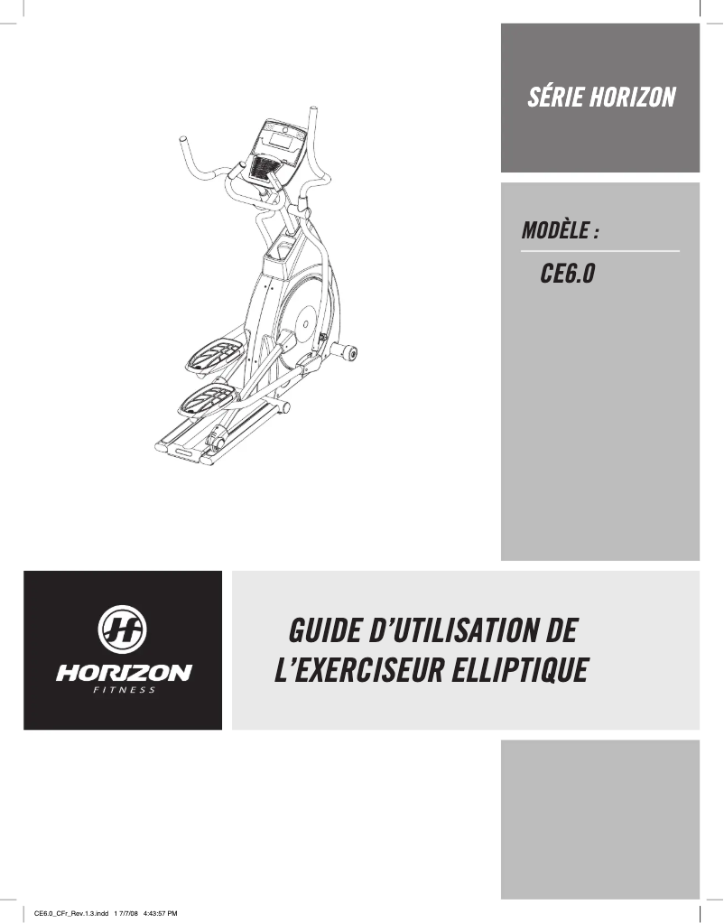 Page 1 de la notice Manuel utilisateur Horizon Fitness CE6.0