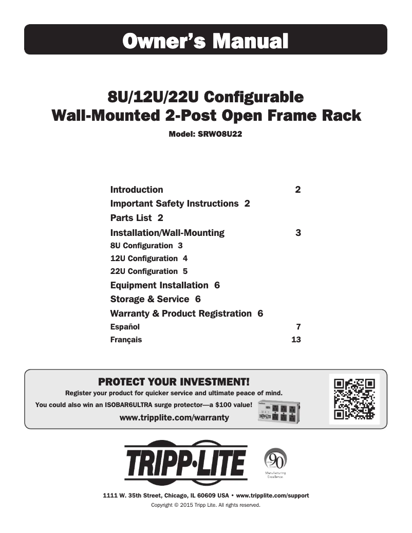 Page n°1 - Manuel utilisateur Tripp Lite SmartRack SRWO8U22