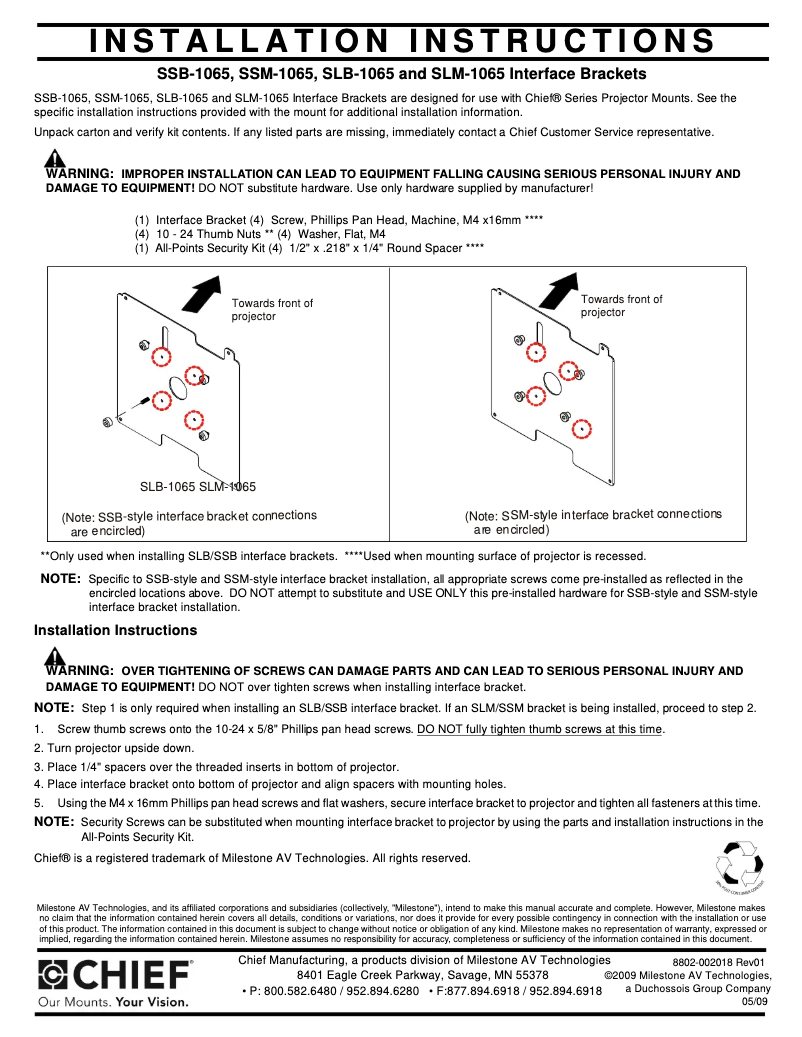 Page n°1 - Manuel utilisateur Chief RPMA1065