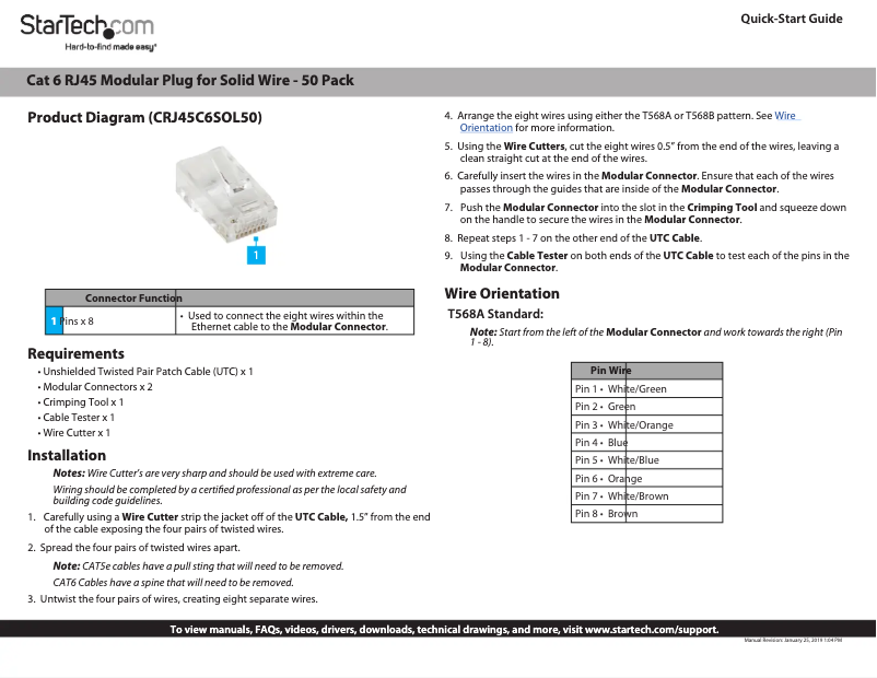 Page n°1 - Manuel utilisateur StarTech.com CRJ45C6SOL50