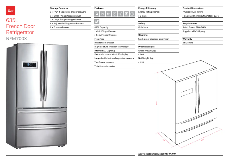 Page n°1 - Fiche technique Teka NFM700X