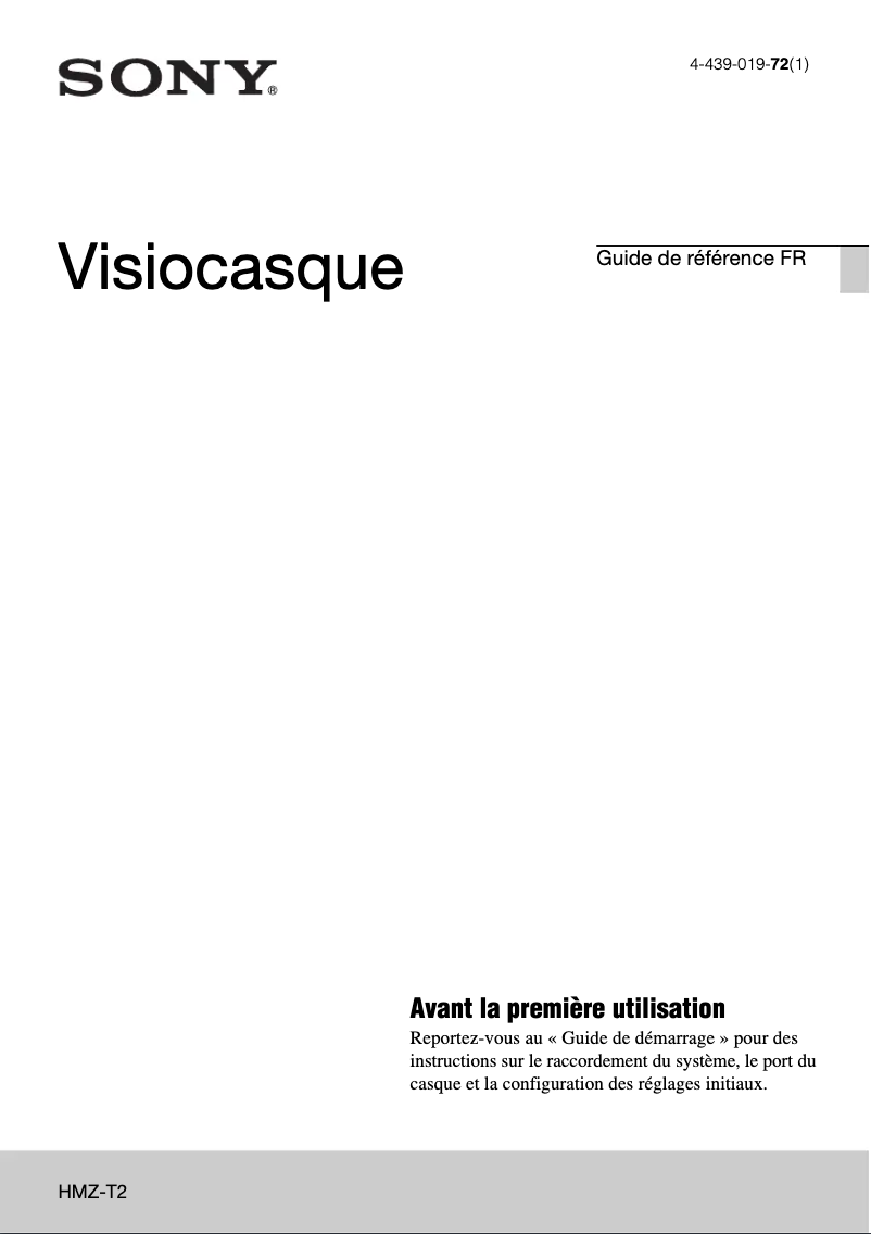 Page 1 de la notice Manuel utilisateur Sony HMZ-T2