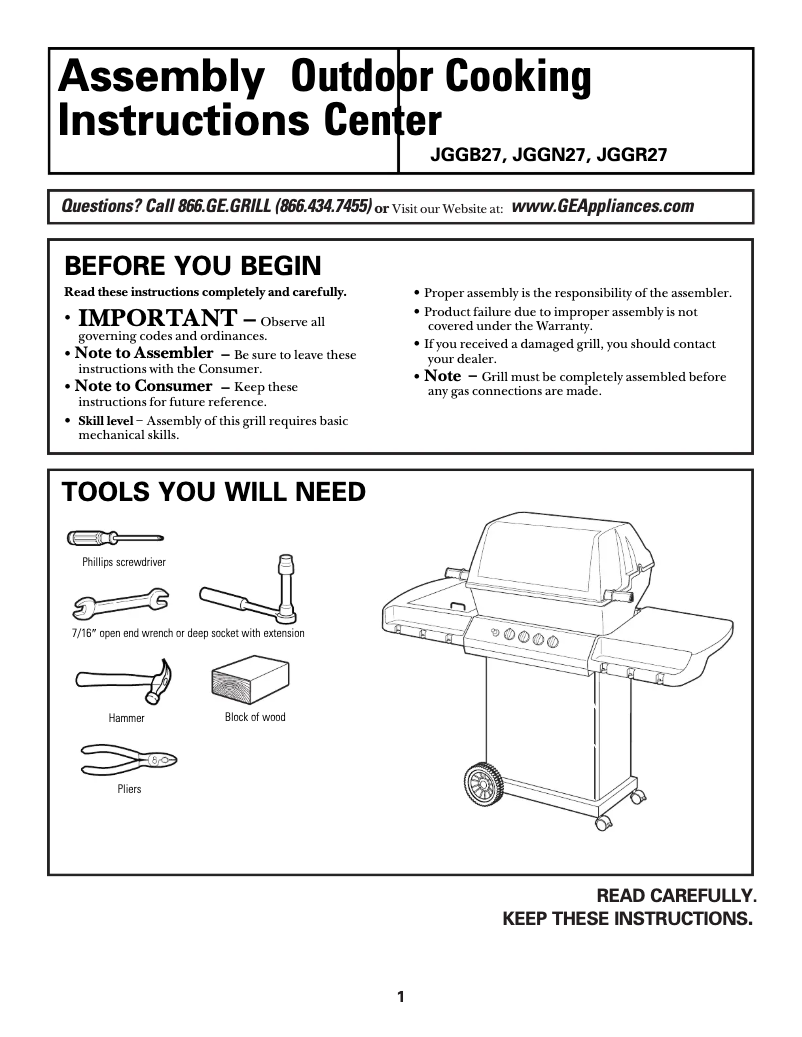 Página 1 del manual Guía de instalación GE JGGB27LPDSB