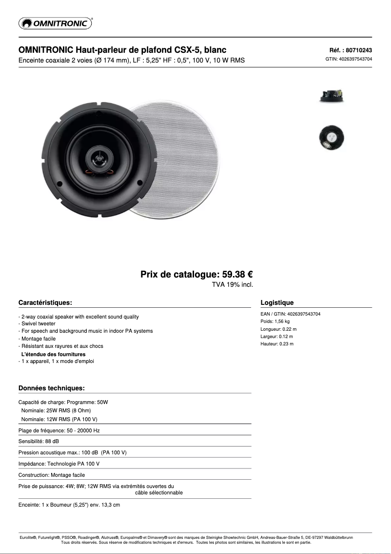 Page n°1 - Fiche technique Omnitronic CSX-5