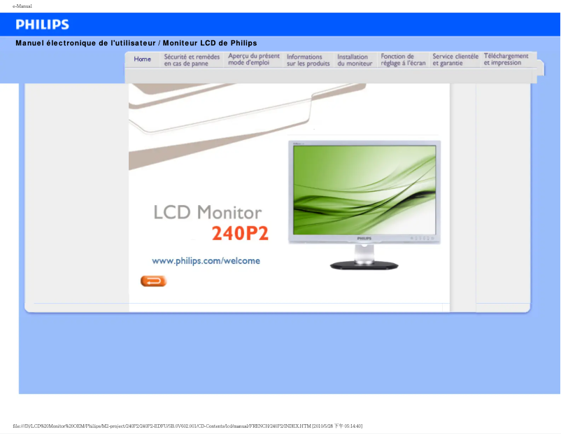Page 1 de la notice Manuel utilisateur Philips Brilliance 240P2EB