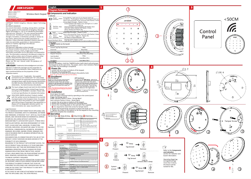 Page 1 de la notice Manuel utilisateur Hikvision DS-PKA-WLM-433
