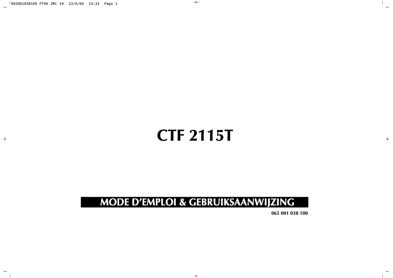 Page n°1 - Manuel utilisateur Finlux CTF2115T