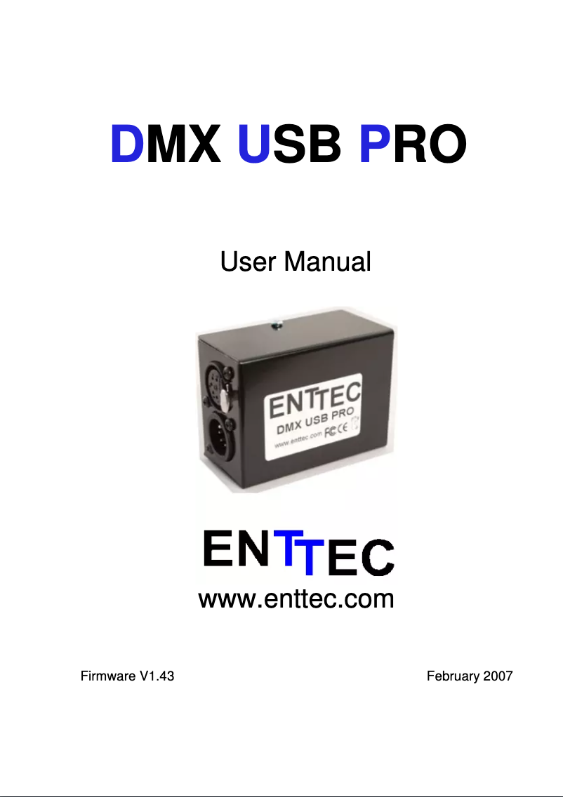 Page 1 de la notice Manuel utilisateur Enttec DMX USB Pro