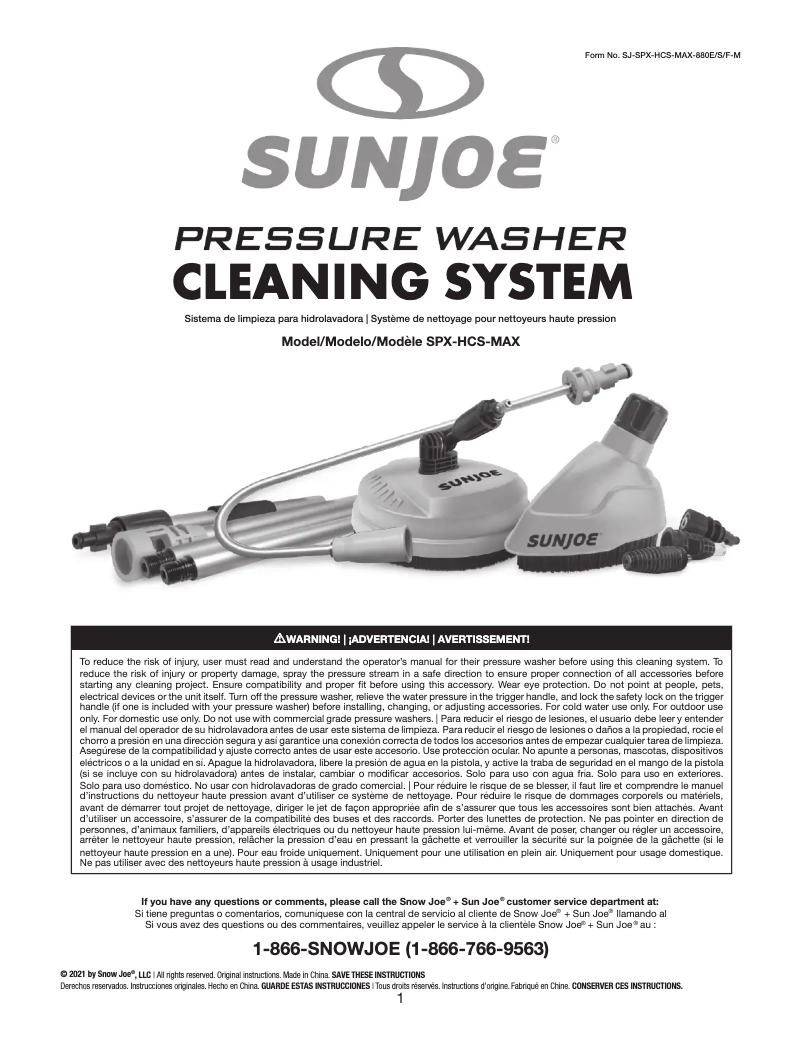 Page 1 de la notice Manuel utilisateur Sun Joe SPX-HCS-MAX