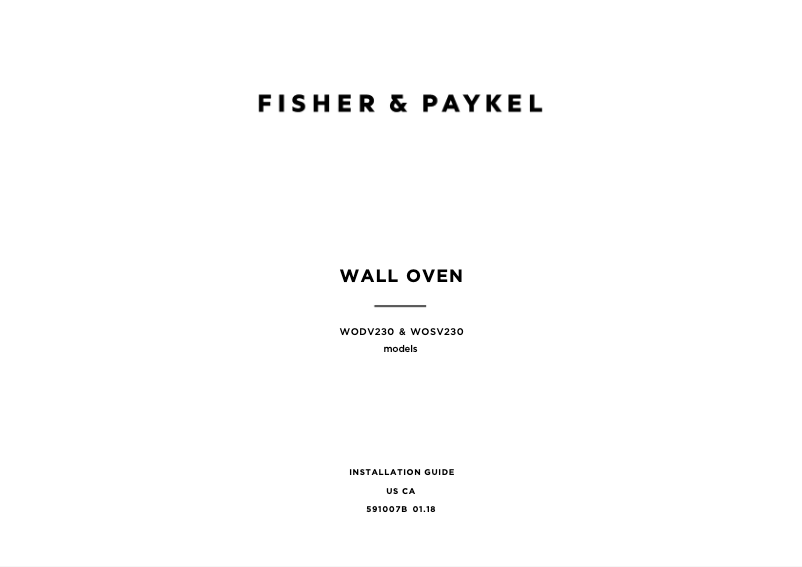 Page 1 de la notice Guide d'installation Fisher & Paykel WOSV230N