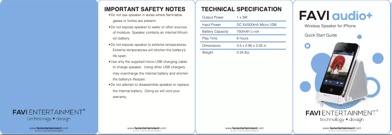 Page 1 de la notice Manuel utilisateur Favi Entertainment S2C04-BL