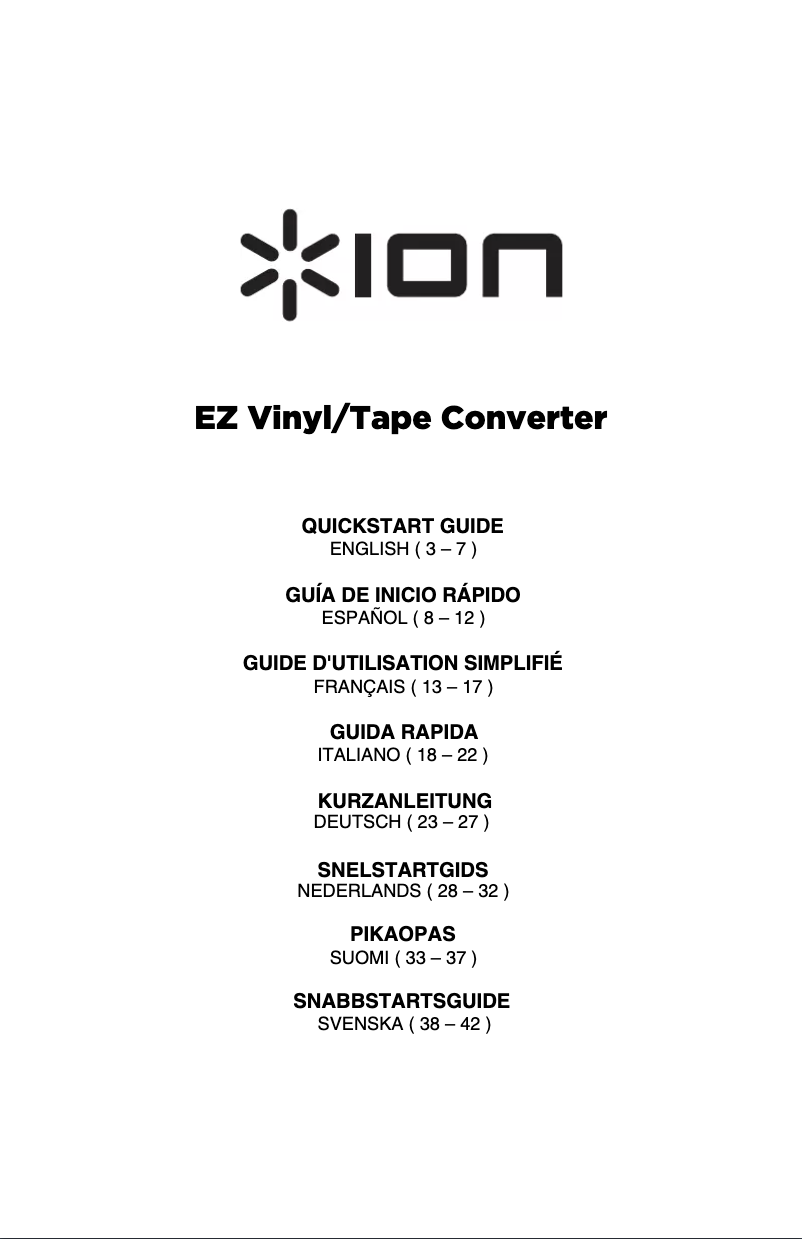 Image de la première page du manuel de l'appareil EZ Vinyl/Tape Converter