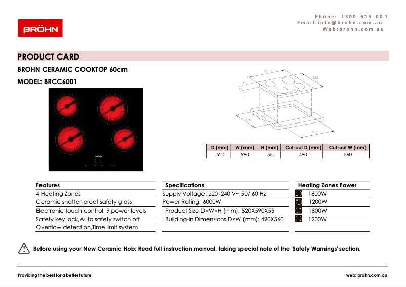Page 1 de la notice Fiche technique Bröhn BRCC6001