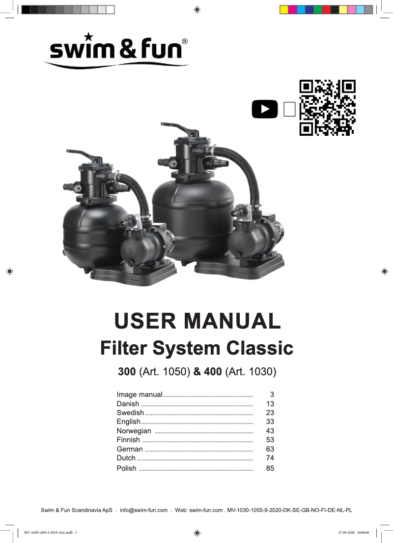 Page 1 de la notice Manuel utilisateur Swim & Fun Filter System Classic 300