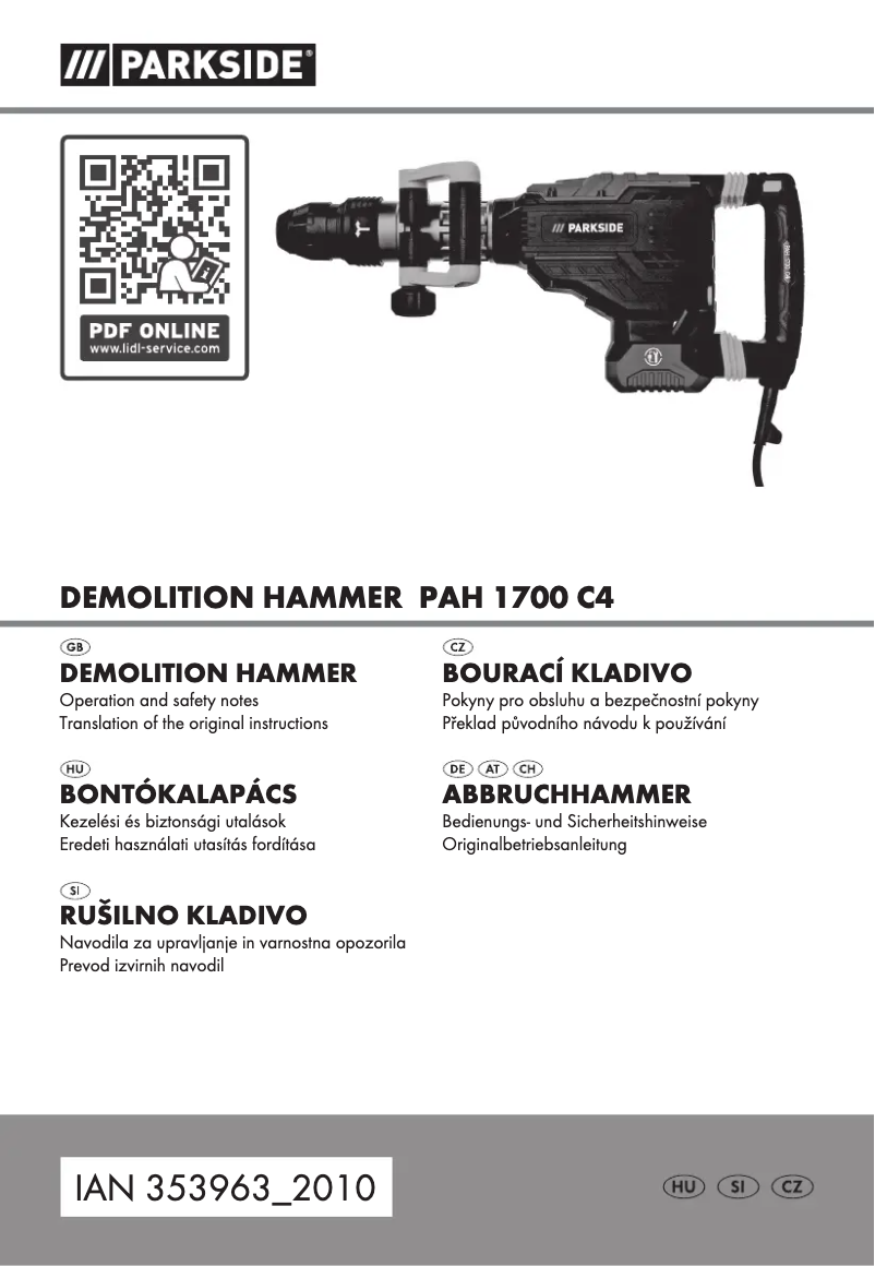 Page 1 de la notice Manuel utilisateur Parkside PAH 1700 C4