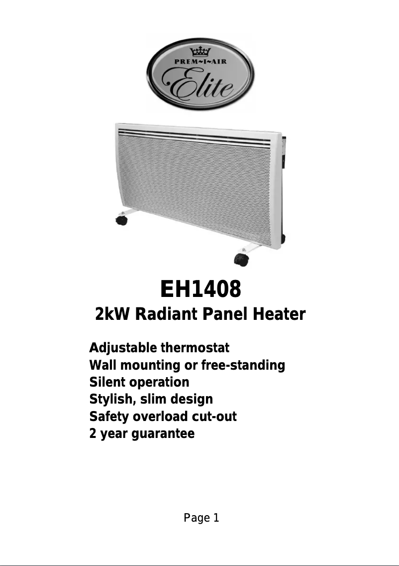 Page n°1 - Manuel utilisateur Prem-I-Air EH1408