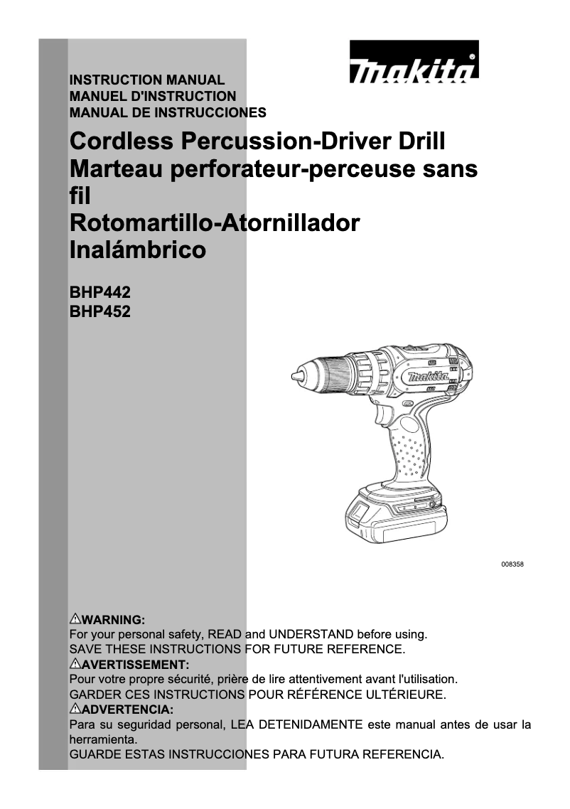 Image de la première page du manuel de l'appareil BHP452